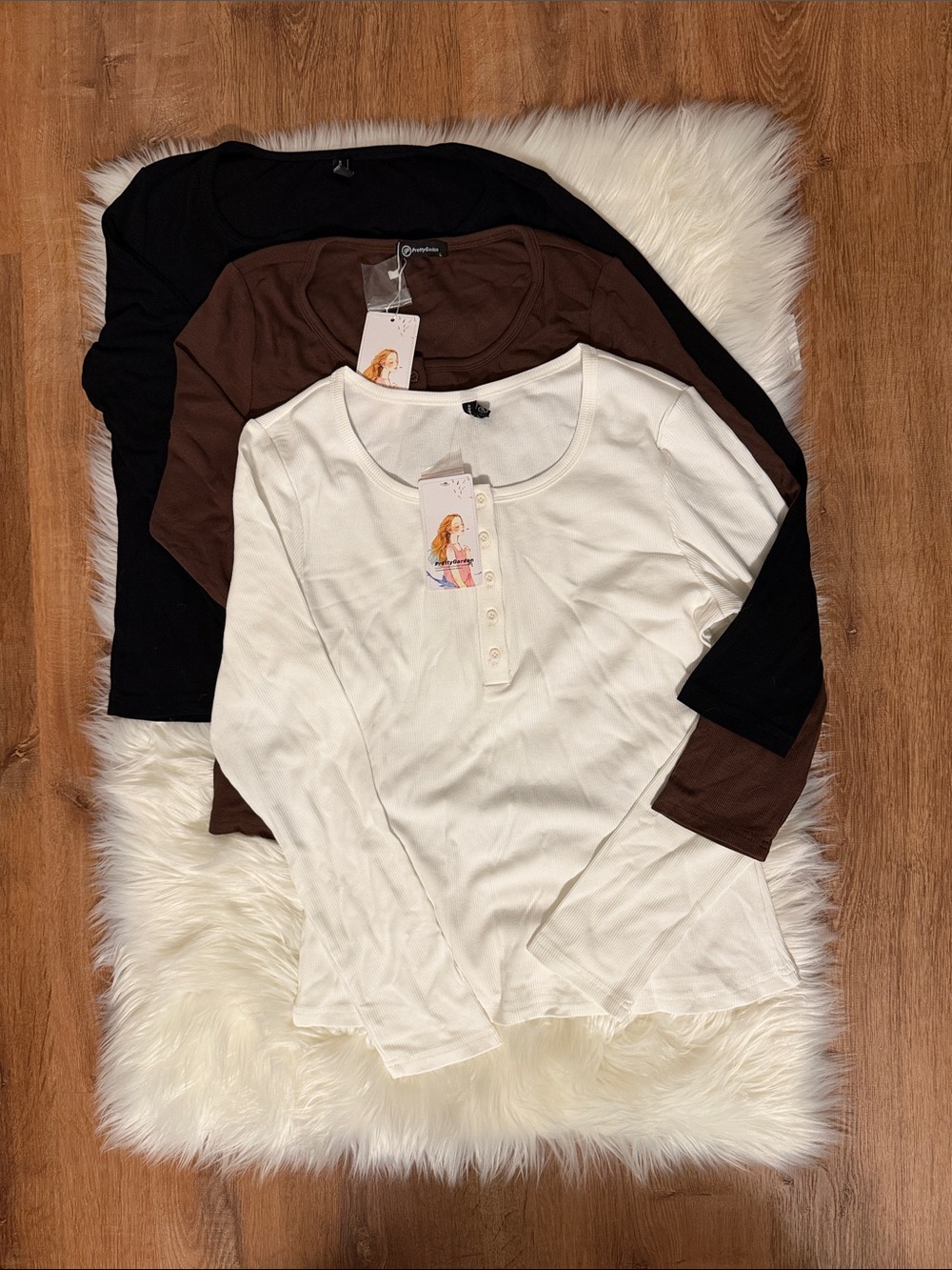 NWT Ribbed Henley Long Sleeve Top - White, Brown, Black - Size L